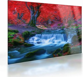 Obraz na szkle wodospadu w czerwonym lesie (70x50 cm)