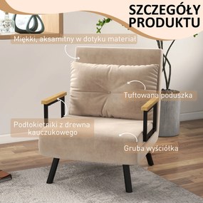HOMCOM Fotel relaksacyjny aksamitny z funkcją leżanki fotel do spania beżowy 63x73x81 cm | Aosom PL