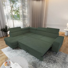Masseno Narożnik ALVORO z funkcją spania i pojemnikiem na pościel Narozniki L, Rozkładana sofa - Zielony, QUELLE 37