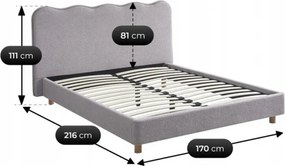 Łóżko Tapicerowane 160x200 cm IZMIR ze Stelażem Dwuosobowe Boucle Szare
