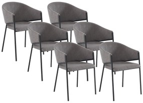 Zestaw 6 krzeseł z podłokietnikami z tkaniny i metalu – kolor szary – ORDIDA marki Pascal Morabito
