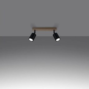 Plafony nowoczesny Flare, stal/drewno - 2 źródło światła 3000K - L.46 x H.17.5 cm - czarny/drewno