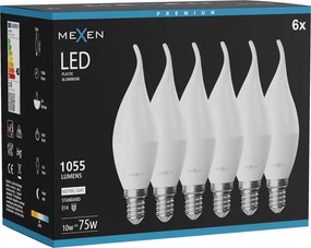 Mexen Nova 6x żarówka LED płomyk E14, C37, 10W, Neutralna - 4000K, 1055 lm - L106-E14-1040-01x06