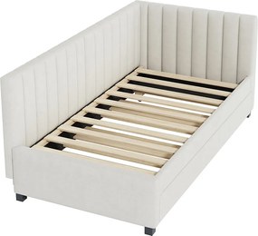 Łóżko wysuwane 90 x 190/200 cm - sofa rozkładana welurowa - stelaż listwowy - beż