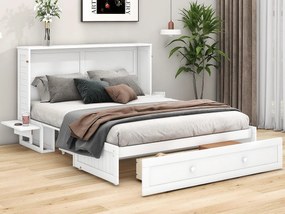 Łóżko wielofunkcyjne składane 140x200cm z litego drewna - z szufladą i podparciem na wezgłowiu - Białe