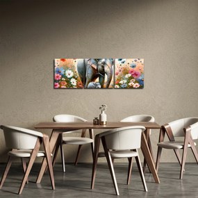 Obraz - Słoniowa mama, akwarela (z zegarem) (90x30 cm)
