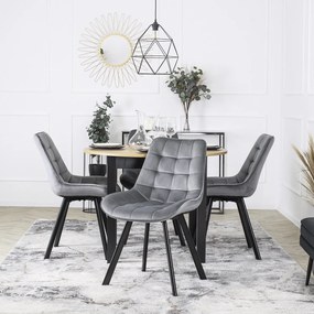 Zestaw 4x Krzesło Tapicerowane RICK do Salonu Szare Welurowe Nowoczesne Loft