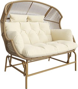 Podwójny fotel bujany ogrodowy 145x85x143cm - Fotel bujany - Rattan PE + żelazo + wodoodporna tkanina - Naturalny