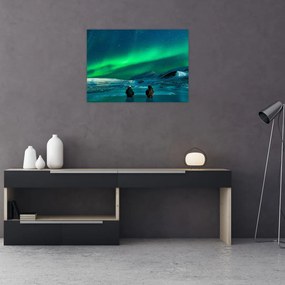 Obraz ludzi w pobliżu zorzy polarnej (70x50 cm)