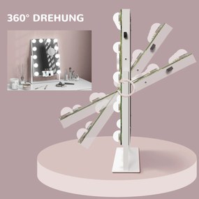 HOMCOM Lustro Kosmetyczne LED, 3 Tryby Światła, Dimmable, Sterowanie Dotykowe, USB, 37x46 cm, Białe