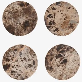 Pack 4 Okrągłych Podkładek Pod Kubki Ø10 Cm Z Marmuru Valtris Brązowy Marmur Emperador - Sklum