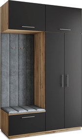 Masseno Garderoba REMA 150/240/60 cm Nowoczesna Szafa do Przedpokoju Dąb wotan, MONOLITH 85 (Szary)