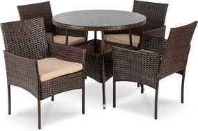 Zestaw mebli ogrodowych dla 4 osób Moreno - stół okrągły 90 cm i 4 krzesła, brązowy technorattan