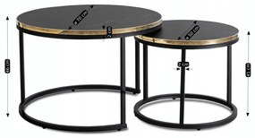 Zestaw Stolików Kawowych ARON 70 cm/50 cm Czarny Marmur Glamour