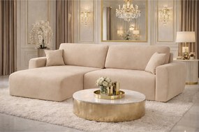 Narożnik z funkcją spania i pojemnikiem Ariel L, tkanina welurowa Salvador, Beżowy, Lewy