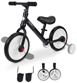 HOMCOM Rowerek Biegowy 2 w 1 Dla Dzieci Z Kółkami Podporowymi i Pedałami 2-5 Lat PP Czarny | Aosom PL