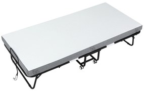 HOMCOM Łóżko gościnne, łóżko rozkładane, łóżko podróżne z kółkami, mata, stal, Biały+Czarny