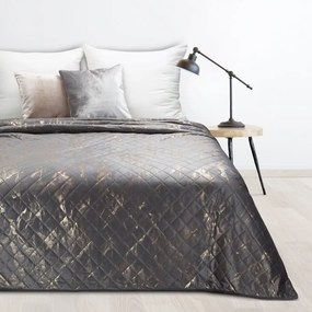 Narzuta na łóżko welwetowa marmurek elegancka 200x220 cm stalowo-złota