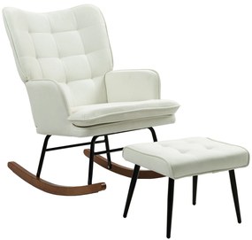 HOMCOM Fotel bujany z podnóżkiem, delikatny system bujania, imitacja lnu, 64 x 89 x 90 cm, kolor kremowy