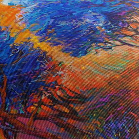 Obraz - Jesienne korony drzew, nowoczesny impresjonizm (z zegarem) (90x30 cm)