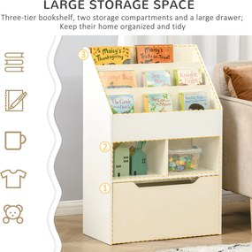 HOMCOM Regał dla Dzieci z Szufladą, Regał na Książki z Półkami, 60 x 29,9 x 90 cm, Biały