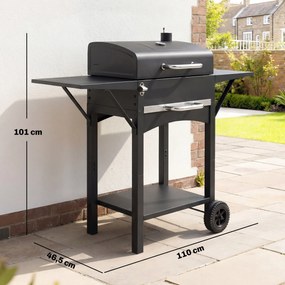 Outsunny Grill węglowy z pokrywą, BBQ Smoker z 2 bocznymi stolikami, dużą powierzchnią grillową, rusztem, termometrem i kółkami | Aosom PL