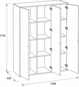 Szafka biurowa FRAME, 3x drzwi, 1299 x 450 x 1735 mm, PUSH-lock, orzech