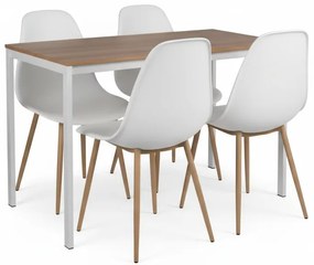 Zestaw jadalniany 1 + 4, stół RAMOD biały/dekor dąb + krzesła OSAKA białe