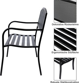 Outsunny Ławka Ogrodowa Parkowa 2-osobowa Stalowa Elegancka Czarna 127x60x87cm | Aosom PL
