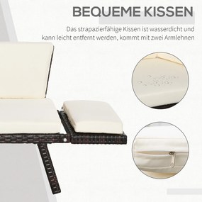 Outsunny Sofa ogrodowa 2-osobowa, technorattan, składane podłokietniki, stal, brązowa, 129x63x67cm | Aosom PL