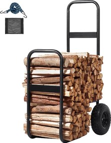 Wózek na Drewno Opałowe SucceBuy 113,4 kg, Wózek Stalowy, Koła Gumowe