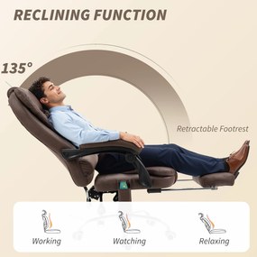 Vinsetto Masujący Fotel Biurowy z Funkcją Leżenia i Ogrzewania, Obrotowy, Ergonomiczny, do 120 kg, Brązowy