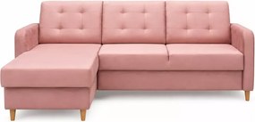 Stylowy tapicerowany narożnik Pink z funkcją spania i pojemnikiem na pościel
