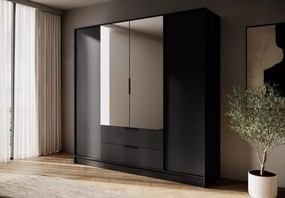 Szafa z lustrem Tetrix 206 cm uchylna nowoczesna 4 drzwi 2 szuflady pojemna do sypialni przedpokoju