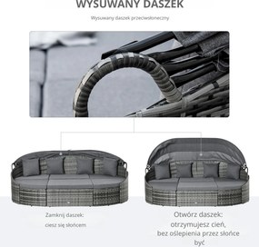 Outsunny rattanowa wyspa ogrodowa 4-częściowa z poduszkami i regulowanym baldachimem do wypoczynku | Aosom PL