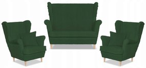 Zestaw uszak Rene Estella sofa fotele Family Meble zielony sztruks