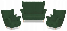 Zestaw uszak Rene Estella sofa fotele Family Meble zielony sztruks