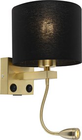 Inteligentna lampa ścienna złota z USB i czarnym kloszem, w tym WiFi A60 - Brescia