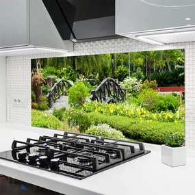 Szkło do Kuchni na Ścianę Drewniany Mostek W Ogrodzie