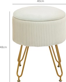 HOMCOM 2-w-1 Hoker z miejscem do przechowywania na metalowych nogach, okrągły podnóżek do salonu, sypialni, przedpokoju, Kremowy