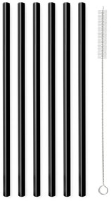 Zestaw 6 czarnych szklanych słomek Vialli Design, dł. 20 cm