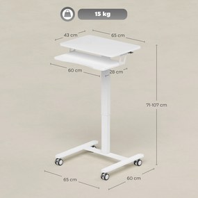HOMCOM Stojące Biurko Regulowane, Mobilne Biurko Sit-Stand z Półką na Klawiaturę, Kółkami i Stalową Ramą, Biały | Aosom PL