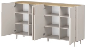 Komoda czterodrzwiowa Amilio 200 cm na nóżkach - kaszmir / dąb olejowany / uchwyty kaszmir