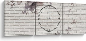 Obraz ściany z bukietem kwiatów (z zegarem) (90x30 cm)