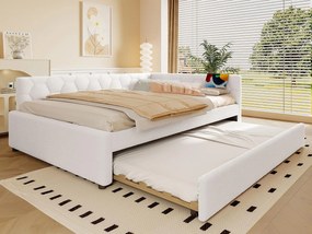 Kanapa rozkładana 140×200 cm - z łóżkiem piętrowym - z portem USB + Type-C - biały (bez materaca)