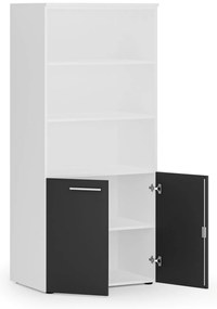 Szafa biurowa z drzwiami niskimi PRIMO WHITE, 800 x 500 x 1781 mm, biały/grafitowy
