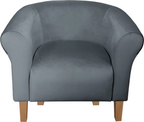 Fotel Milo tkanina Welur wygodny fotel tapicerowany do salonu i sypialni : Kolor nogi - Drewno, Kolor tkaniny - VELVET - BL14, Wysokość nogi - 15 cm
