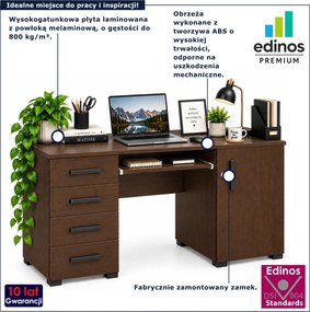 Brązowe biurko z szafką i szufladami na kluczyk wenge N2-C80