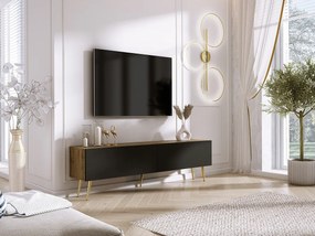Szafka RTV: Dąb Wotan / Czarny Mat, nogi złote, 170 x 52 x 32 cm