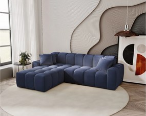 Emporius Napoli narożnik do salonu - gruba pianka, miękki narożnik w nowoczesnym stylu - lewostronny, tkanina aksamitna, niebieski (Komodo 50)